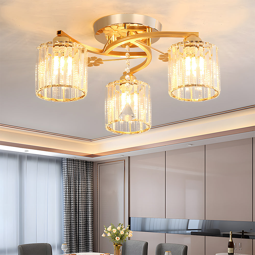 Celestia | Luxe Kristallen Cilinder Semi-Plafondlamp