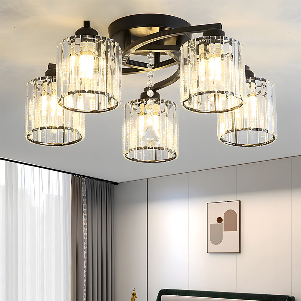 Celestia | Luxe Kristallen Cilinder Semi-Plafondlamp