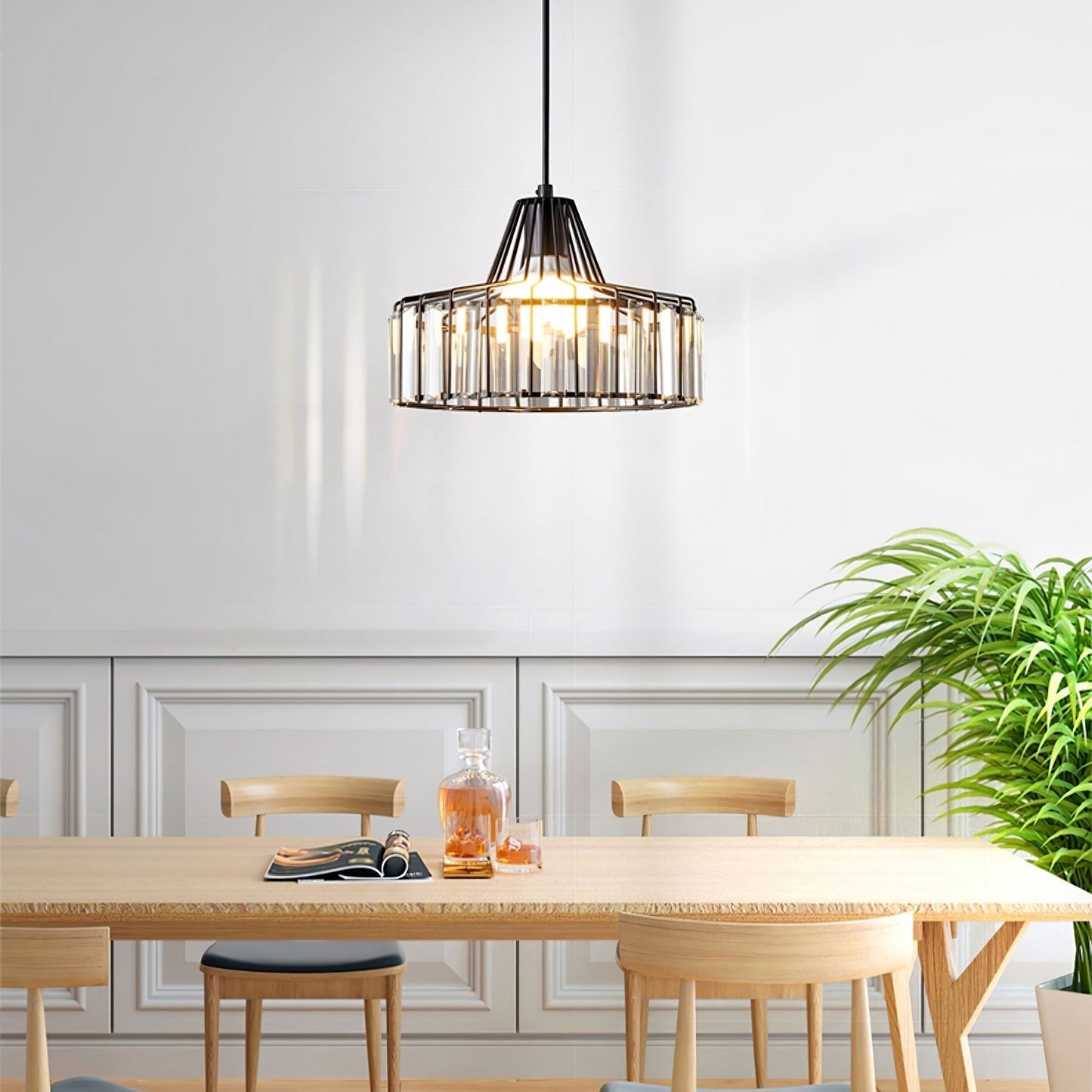 Obsidia | Strakke IJzeren Frame Kristallen Hanglamp