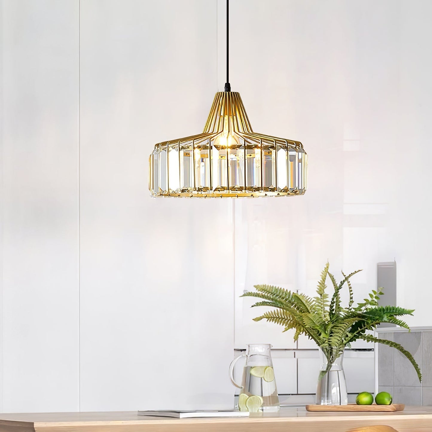 Obsidia | Strakke IJzeren Frame Kristallen Hanglamp