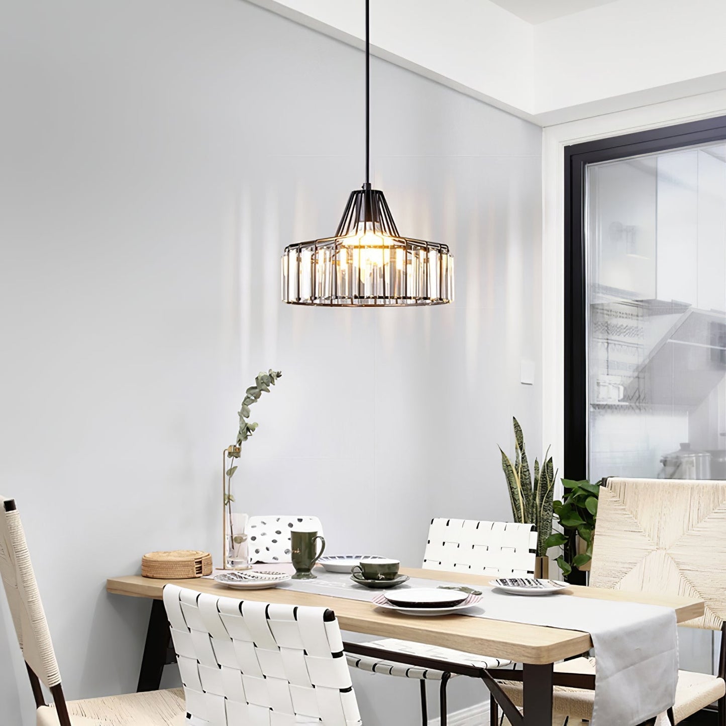 Obsidia | Strakke IJzeren Frame Kristallen Hanglamp