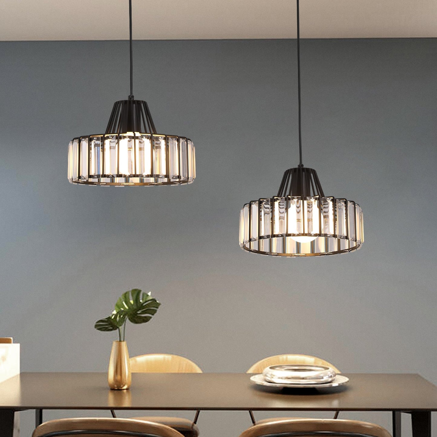 Obsidia | Strakke IJzeren Frame Kristallen Hanglamp