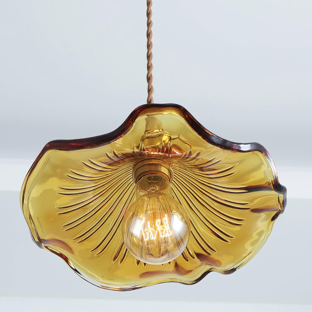 Floria | Elegante Hibiscus Bloemvormige Geprofileerde Glazen Hanglamp