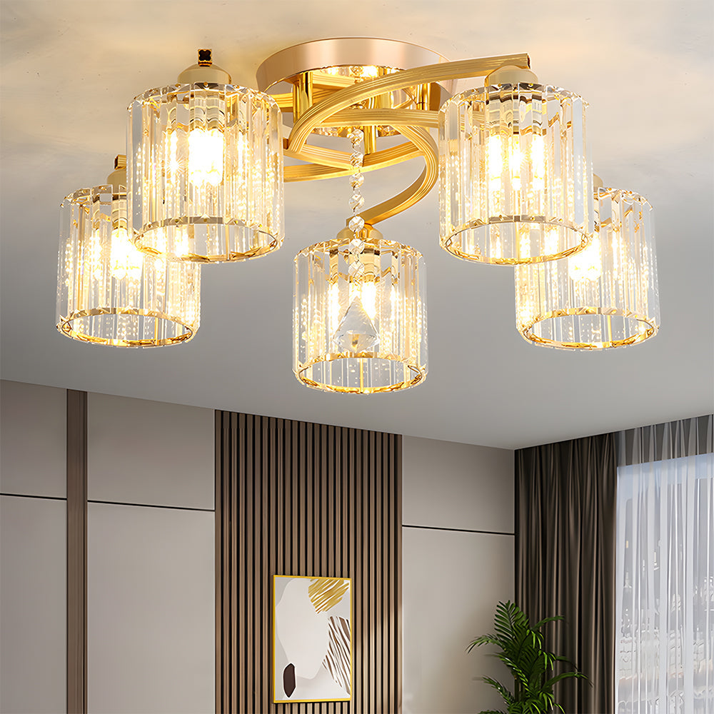 Celestia | Luxe Kristallen Cilinder Semi-Plafondlamp