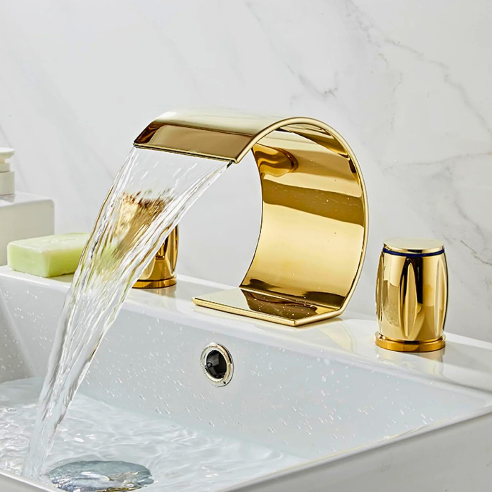 Saya | Wijdverspreide Waterval Badkamerkraan met Dubbele Draai Knoppen