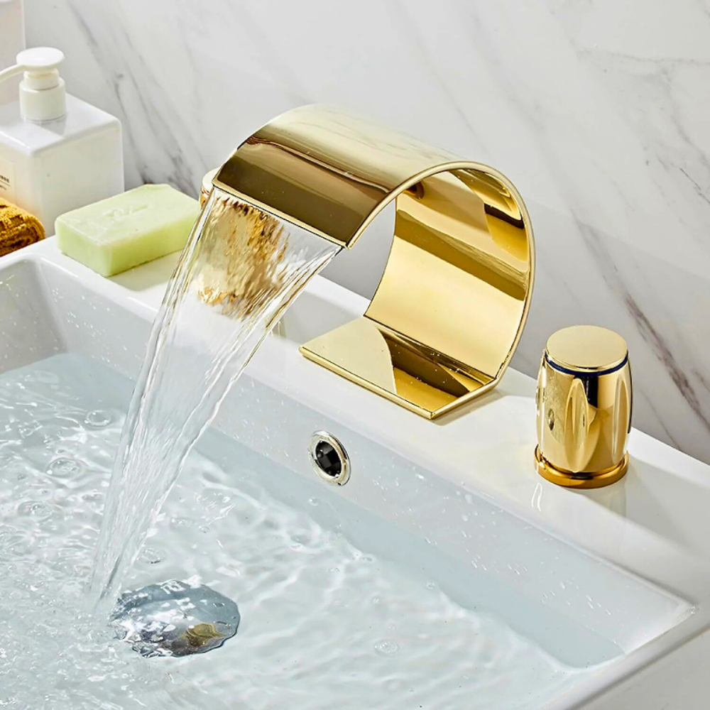 Saya | Wijdverspreide Waterval Badkamerkraan met Dubbele Draai Knoppen