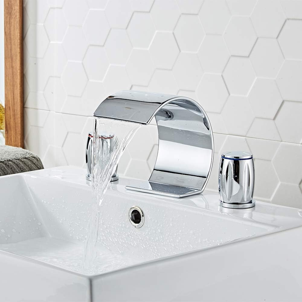 Saya | Wijdverspreide Waterval Badkamerkraan met Dubbele Draai Knoppen