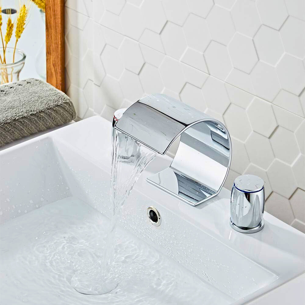 Saya | Wijdverspreide Waterval Badkamerkraan met Dubbele Draai Knoppen