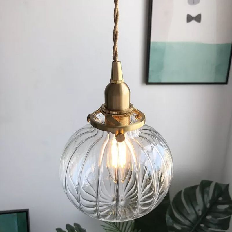 Pythos | Vintage Pompoen Glazen Geribbelde LED Hanglamp