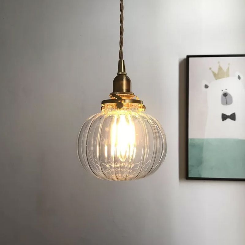Pythos | Vintage Pompoen Glazen Geribbelde LED Hanglamp