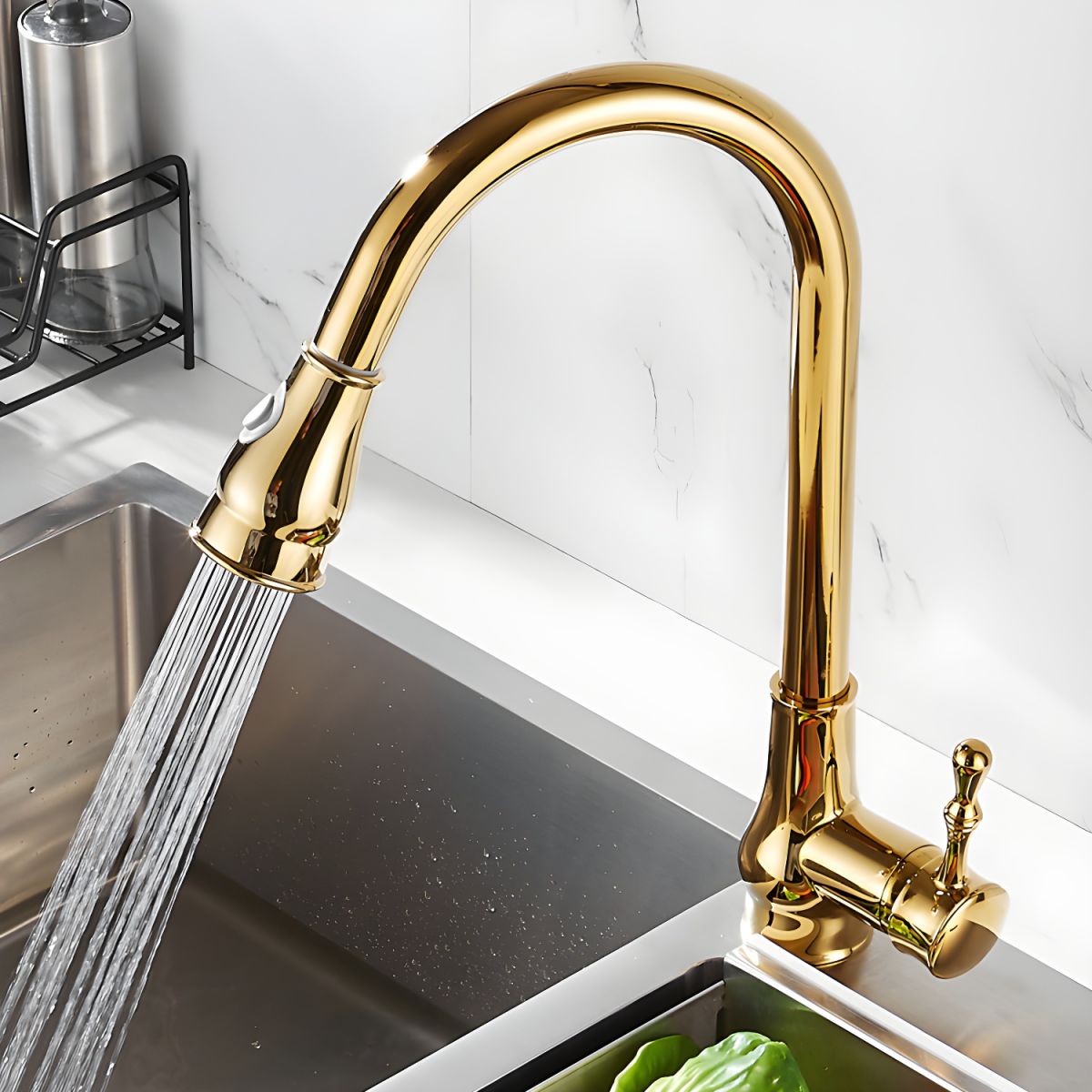 Kaldur | Luxe Geborsteld Goud Hoge Boog Draaiende Kraan Keuken Mengkraan