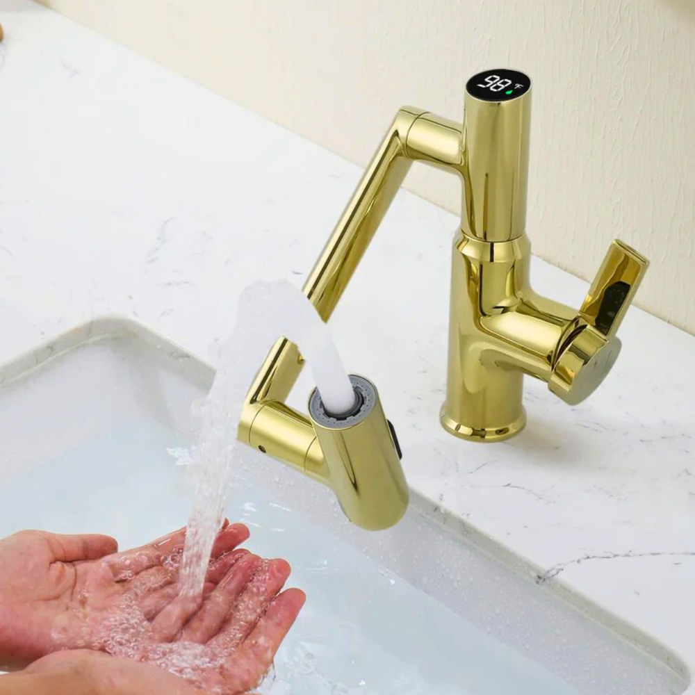 Nexus | Slimme Draaiende Wastafelmengkraan met 3-Mode Spray & Temperatuurweergave