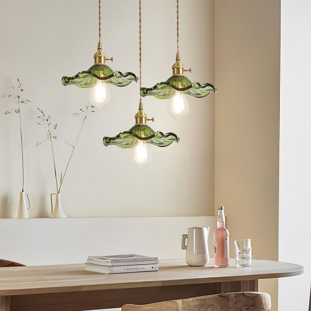Floria | Elegante Hibiscus Bloemvormige Geprofileerde Glazen Hanglamp