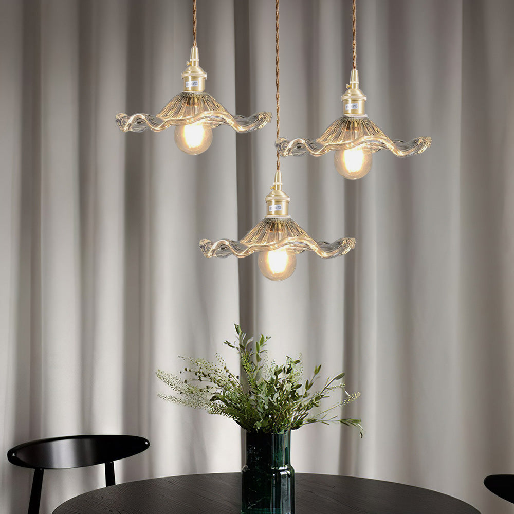 Floria | Elegante Hibiscus Bloemvormige Geprofileerde Glazen Hanglamp