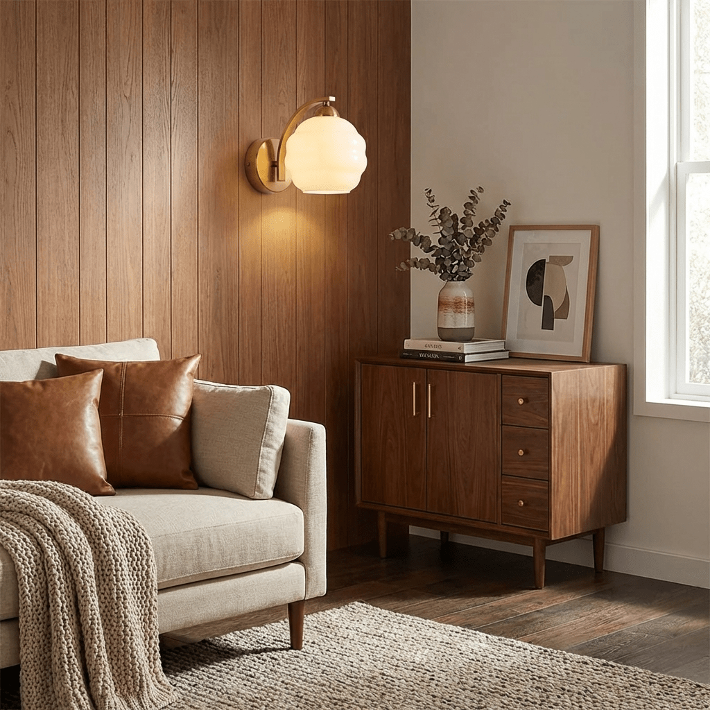 Thryndol | Geribbelde Glazen Bol Vintage Wandlamp