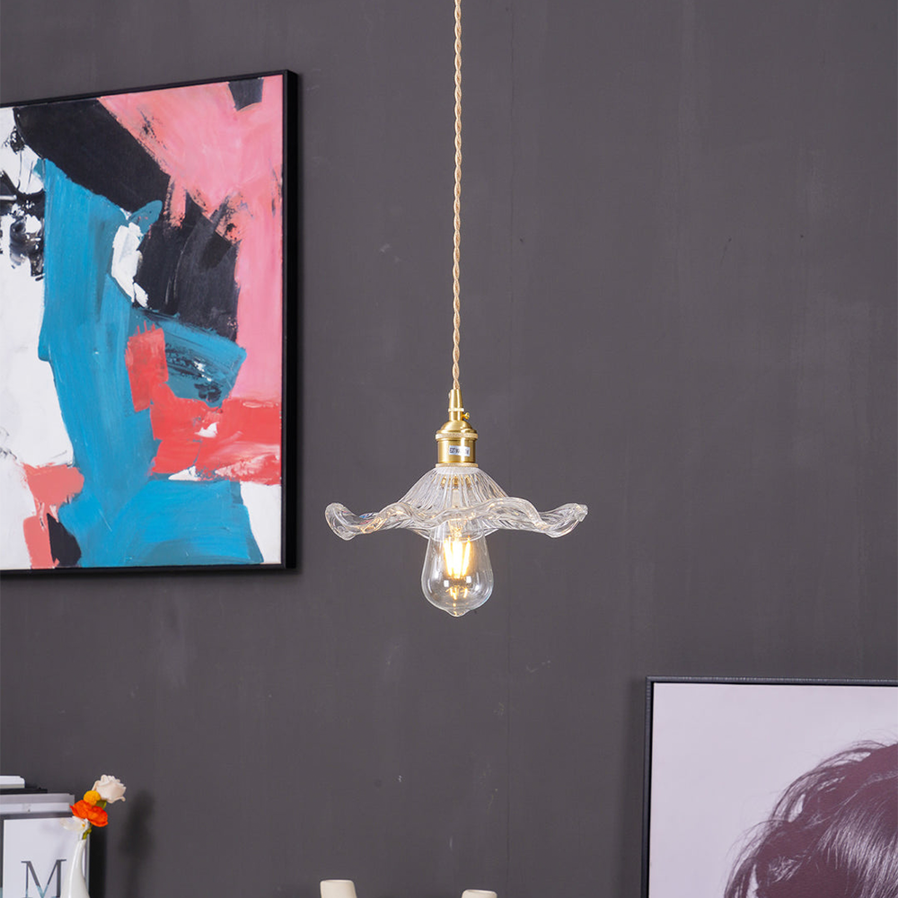 Floria | Elegante Hibiscus Bloemvormige Geprofileerde Glazen Hanglamp