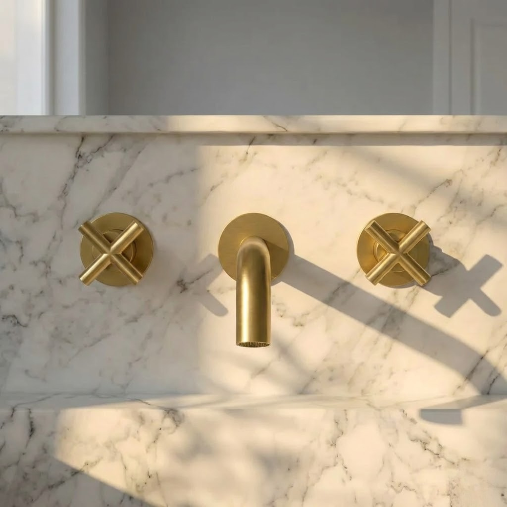 Auraa | Wandgemonteerde Badkamer Wastafelmengkraan Met Dubbele Kruisgreep