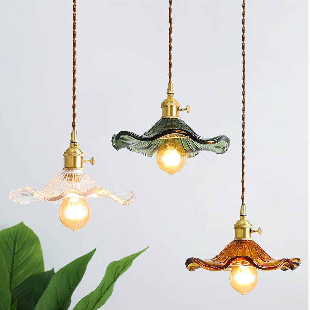 Floria | Elegante Hibiscus Bloemvormige Geprofileerde Glazen Hanglamp