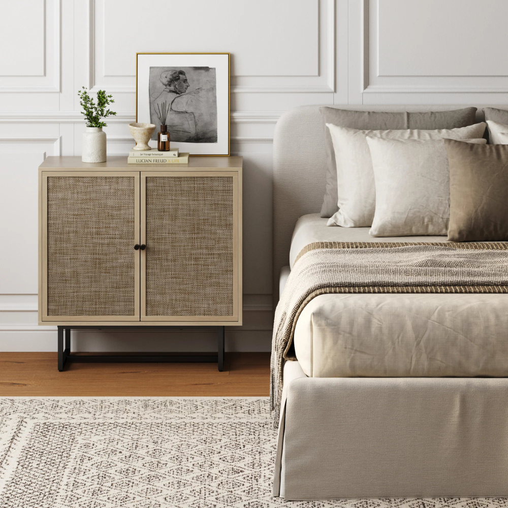 Lomia | Moderne Dubbele Deur Rieten Opbergkast met Verstelbare Planken