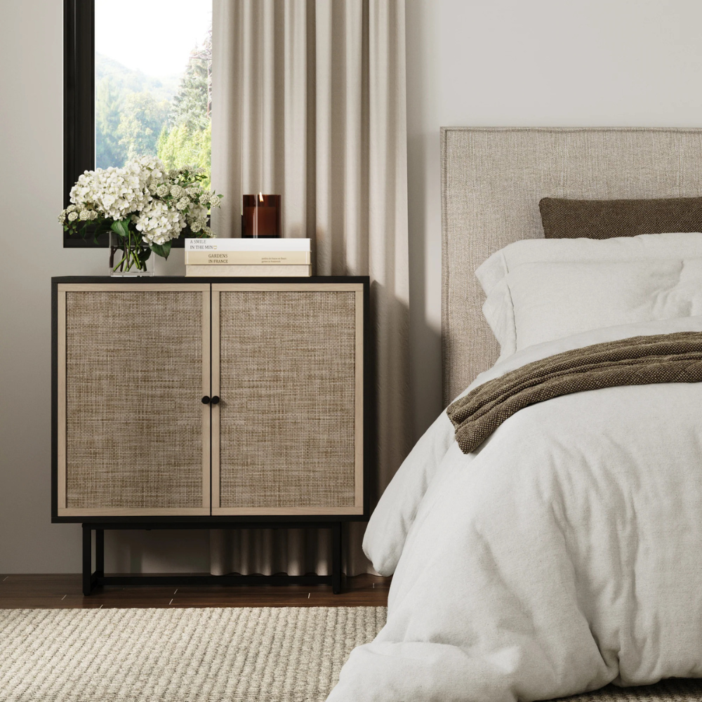 Lomia | Moderne Dubbele Deur Rieten Opbergkast met Verstelbare Planken