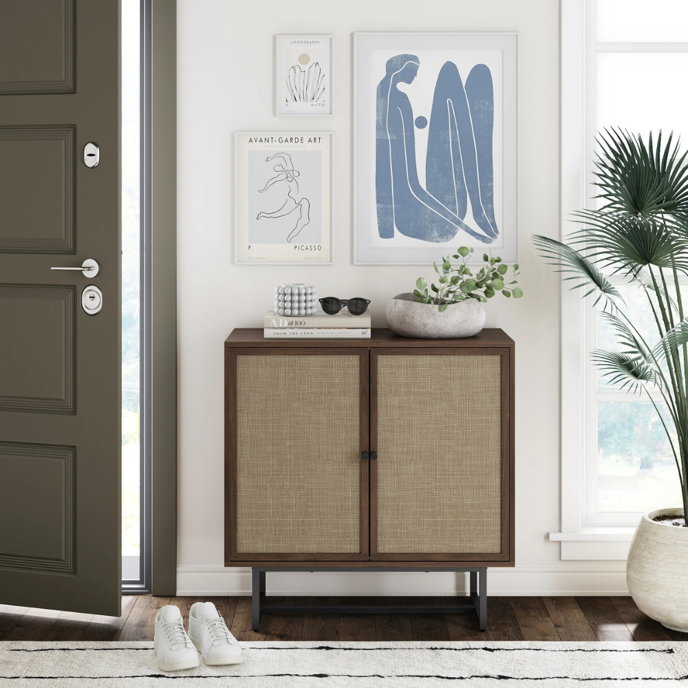 Lomia | Moderne Dubbele Deur Rieten Opbergkast met Verstelbare Planken