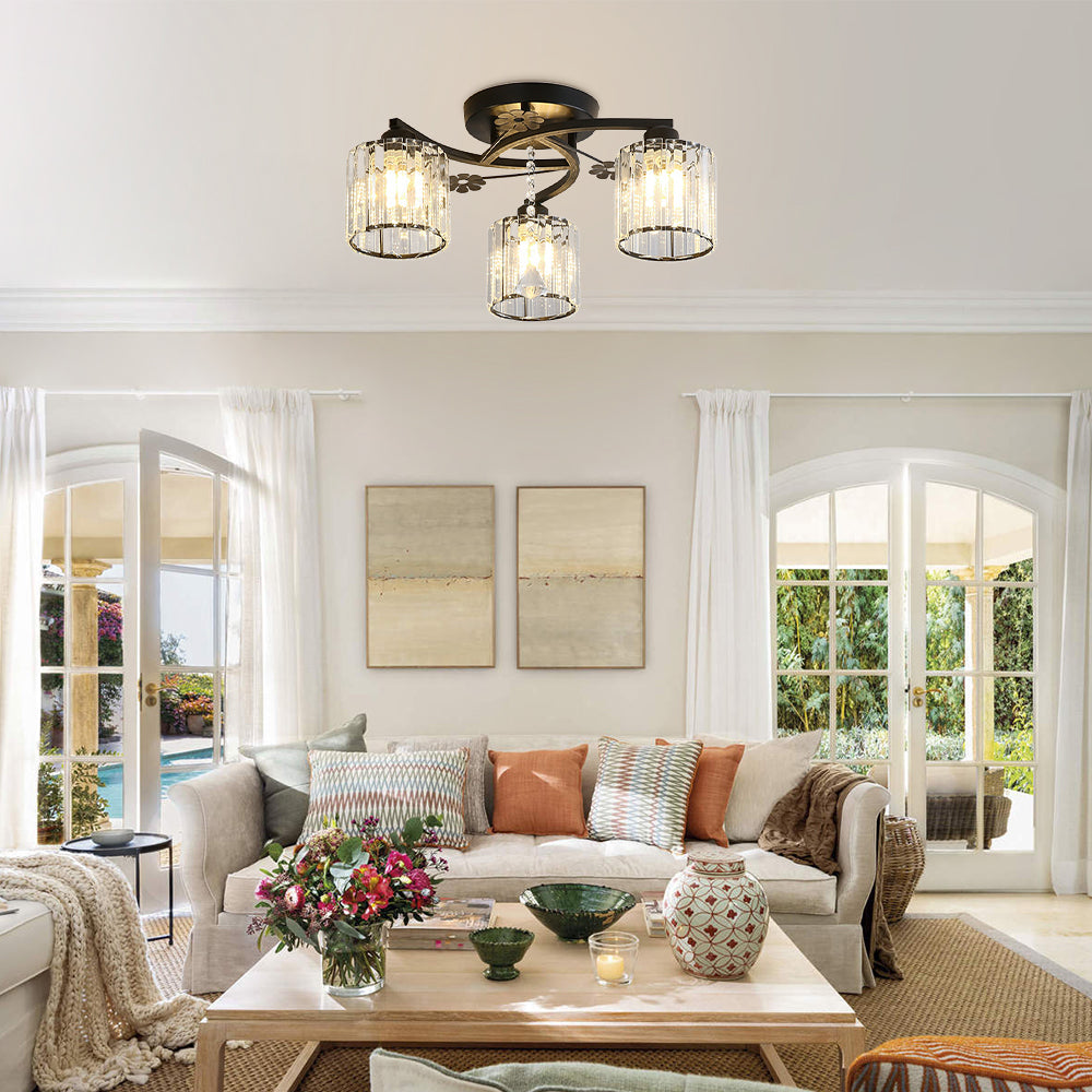 Celestia | Luxe Kristallen Cilinder Semi-Plafondlamp
