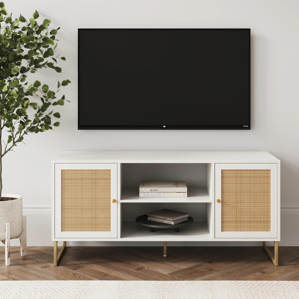 Cora | Moderne Rieten Opbergkast en Media Console TV Stand