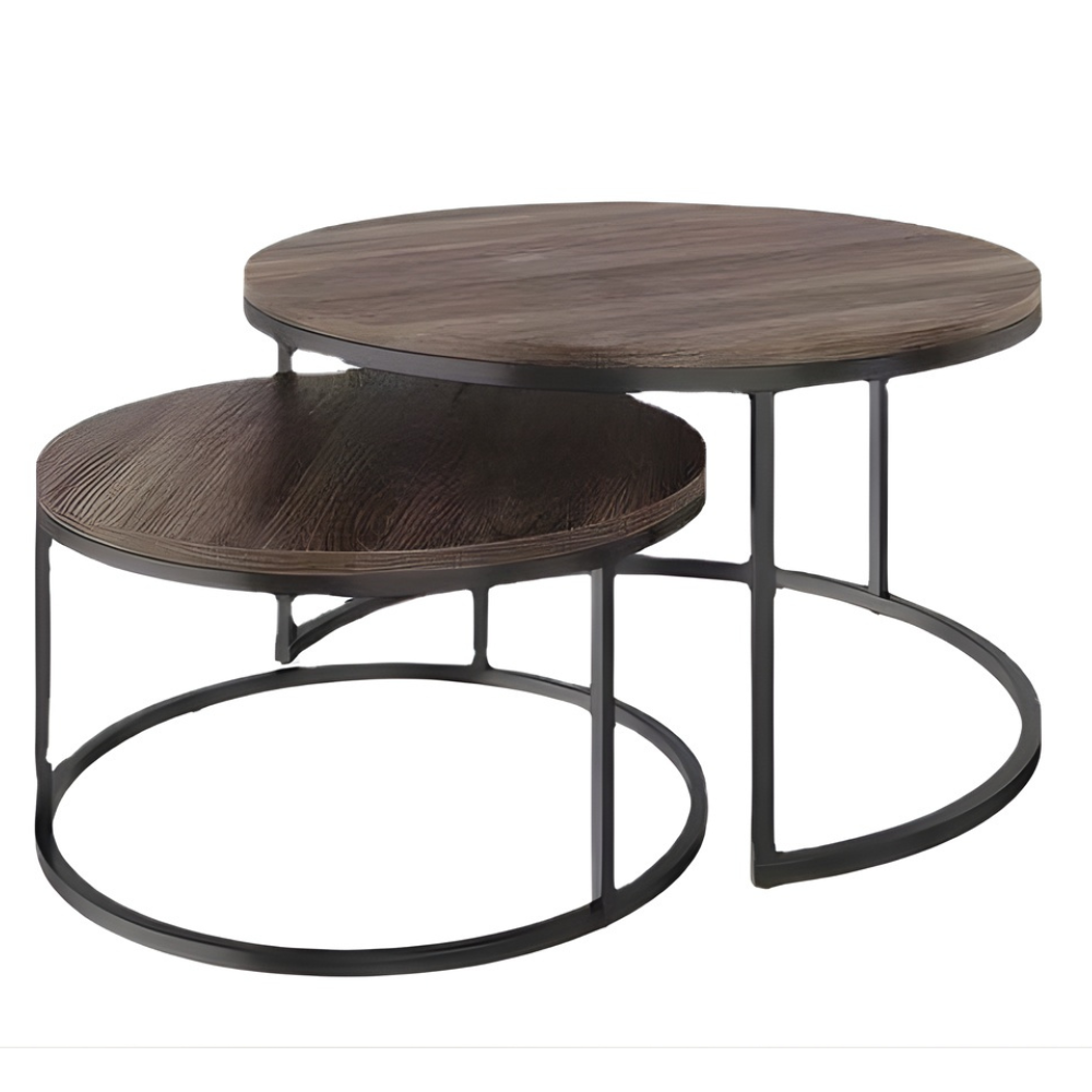 Cirrus | Twee-delige Ronde Houten Nest Koffietafel Set met Metalen Frame