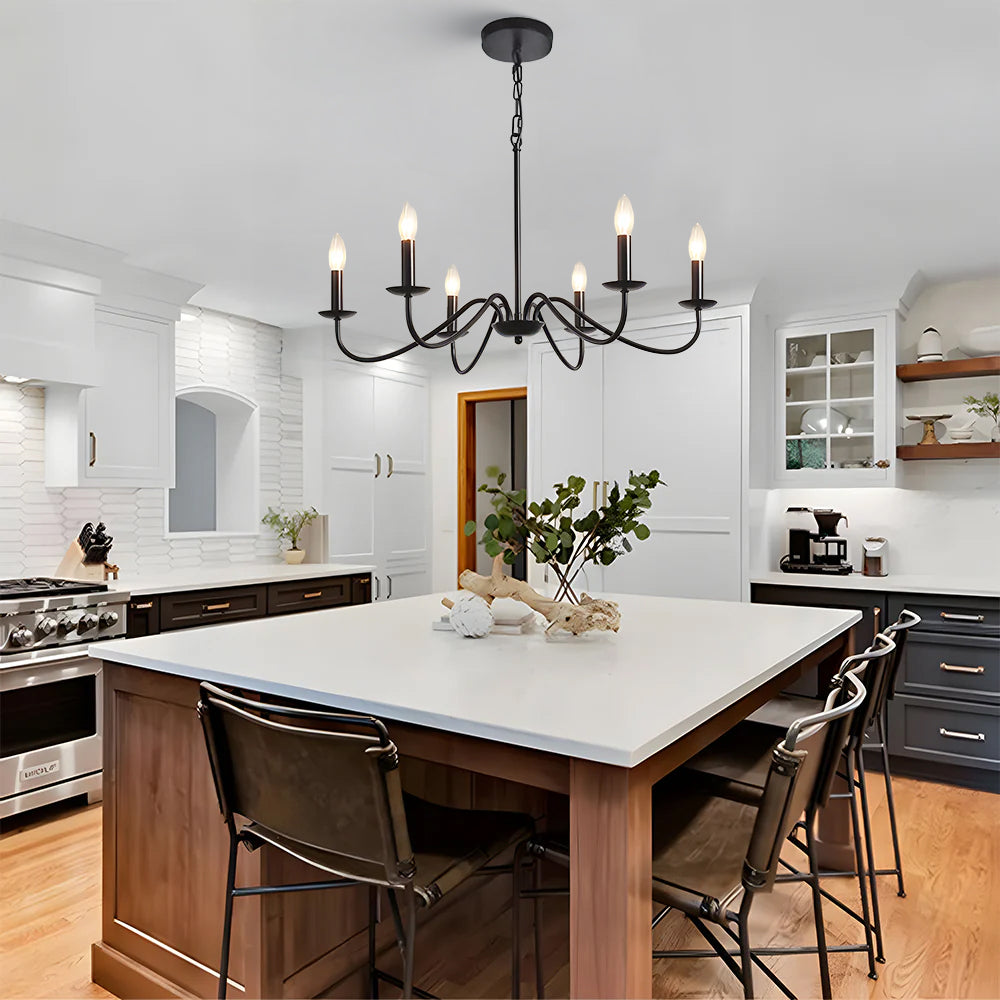 Virona | Hedendaagse Zwarte Kaarsstijl Gebogen Arm Kroonluchter