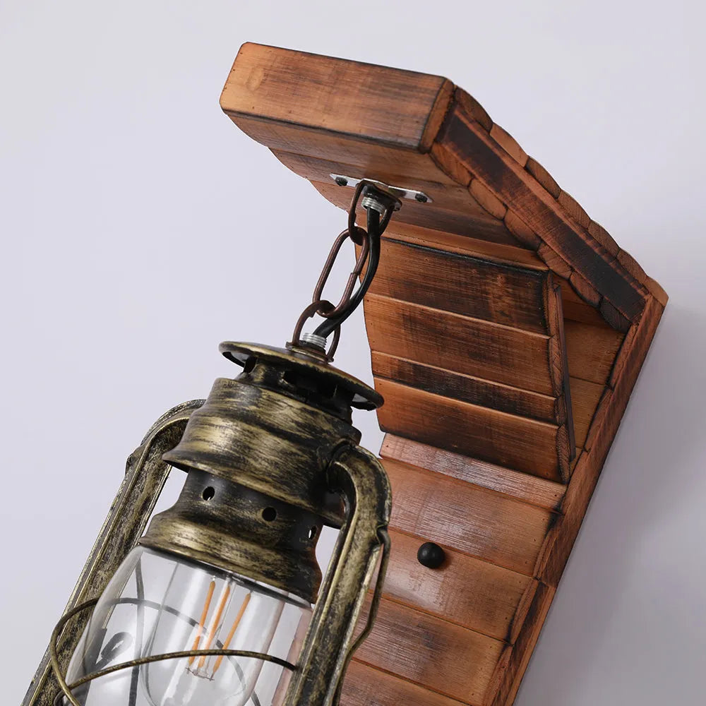 Elgard | Vintage Rustieke Lantaarn Van Dennenhout Wandlamp