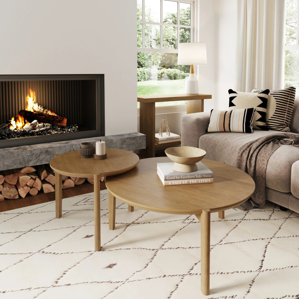 Valen | Twee Delige Ronde Houten Nest Koffietafel Set