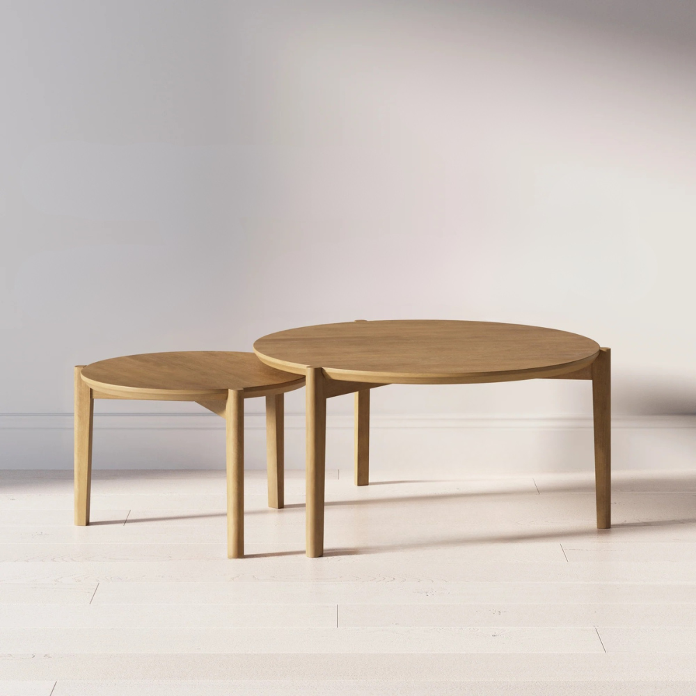 Valen | Twee Delige Ronde Houten Nest Koffietafel Set