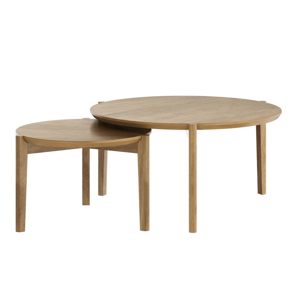 Valen | Twee Delige Ronde Houten Nest Koffietafel Set