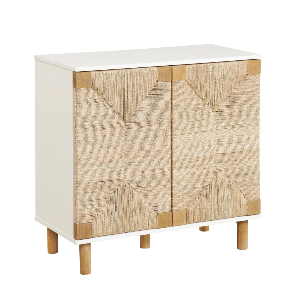 Kori | Twee Deur Houten Opbergkast Met Geweven Zeewierpanelen