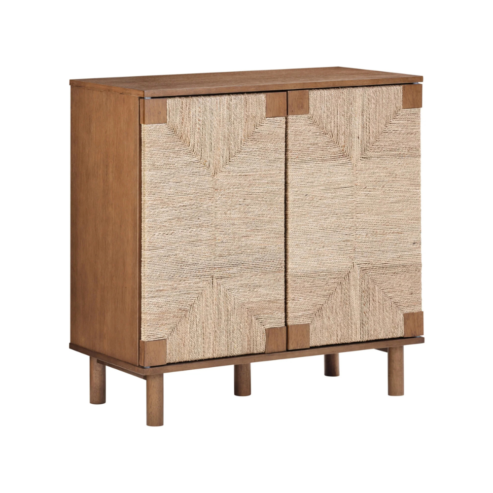 Kori | Twee Deur Houten Opbergkast Met Geweven Zeewierpanelen