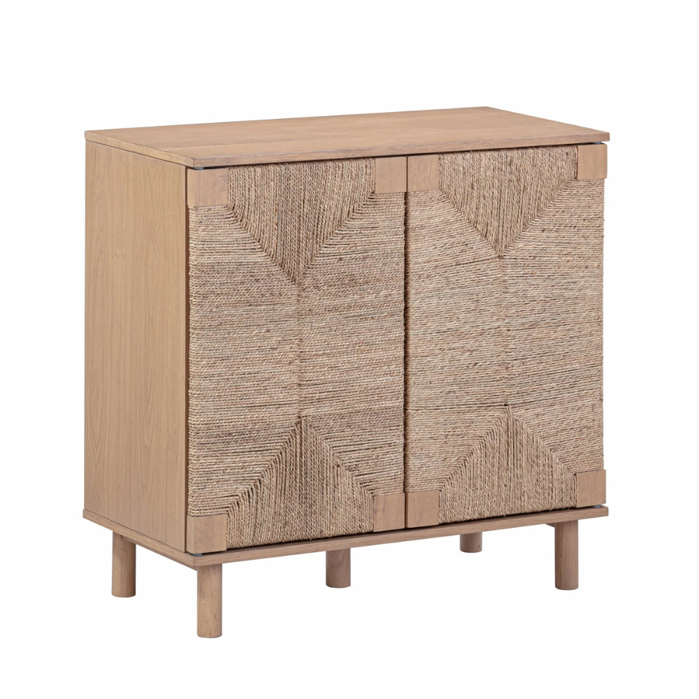 Kori | Twee Deur Houten Opbergkast Met Geweven Zeewierpanelen