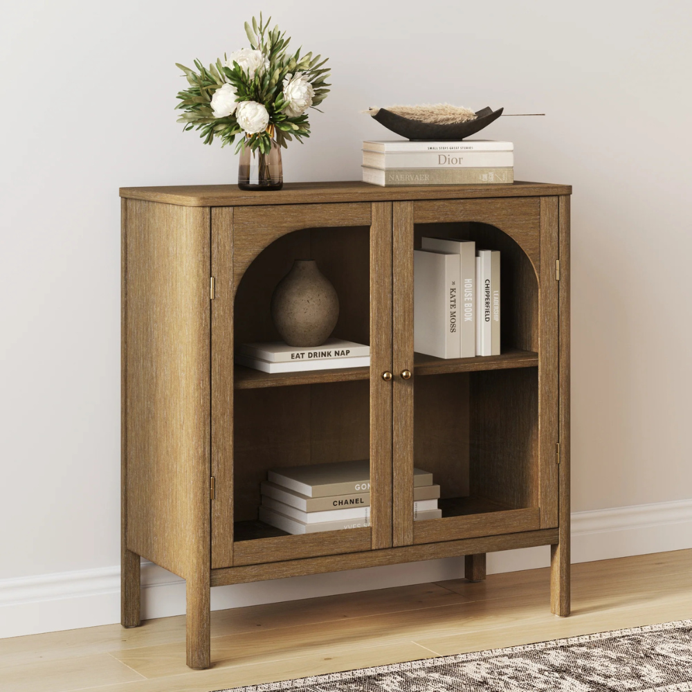 Finley | Twee Deur Houten Opbergkast Met Glazen Boogpanelen