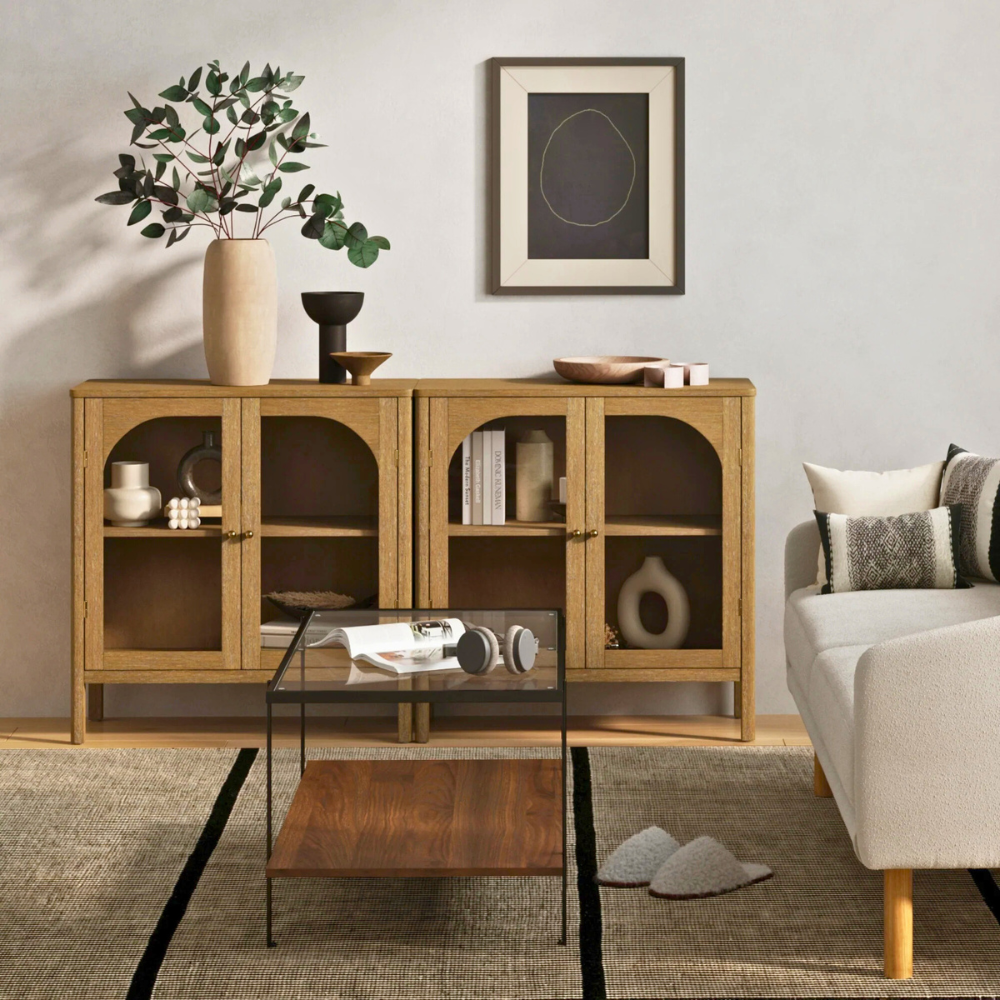 Finley | Twee Deur Houten Opbergkast Met Glazen Boogpanelen