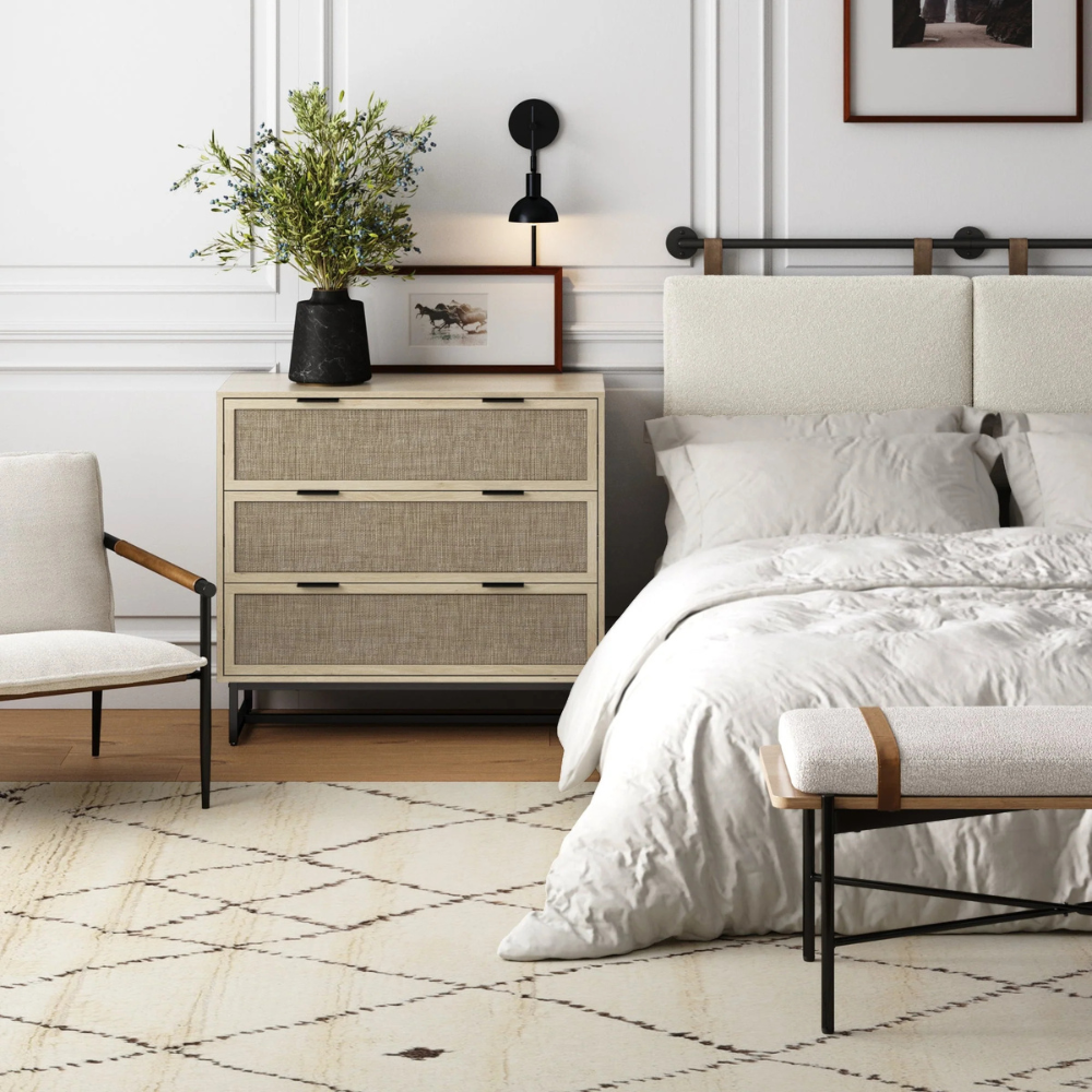 Cassia | Houten Opbergkast Met Drie Rieten Lades