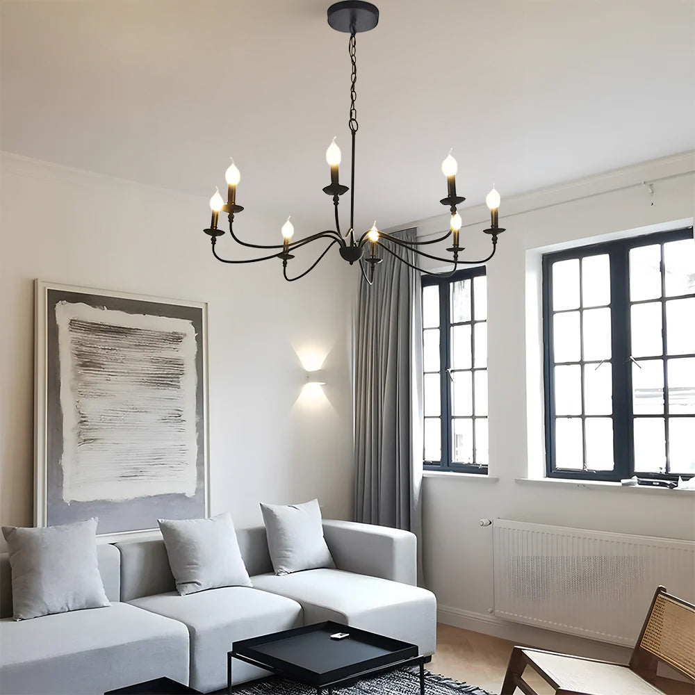 Virona | Hedendaagse Zwarte Kaarsstijl Gebogen Arm Kroonluchter