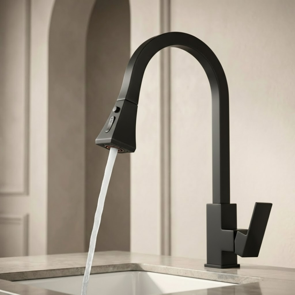 Vector | Moderne Keukenkraan Met Uittrekbare Sprayer En Draaibare Tuit