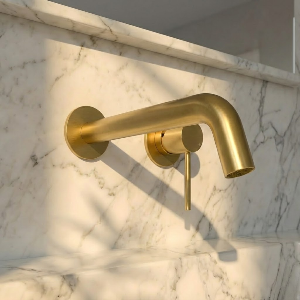 Alta | Moderne Wandgemonteerde Badkamer Wastafelmengkraan met Gebogen Uitloop