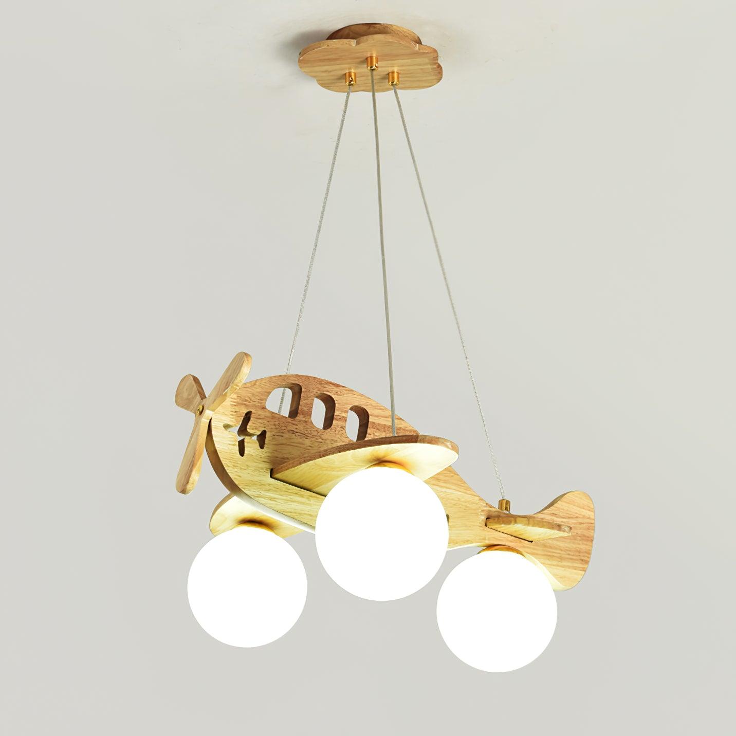 Tethelis | Vliegtuigvormige Houten Kunstzinnige Glas Globe Hanglamp