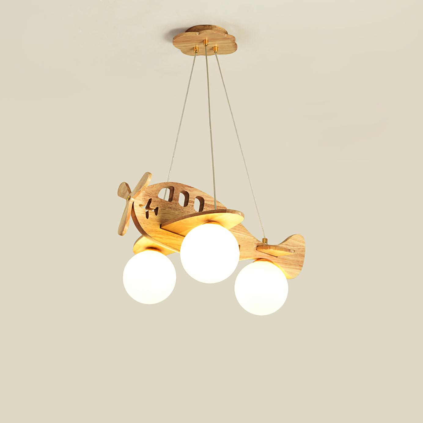 Tethelis | Vliegtuigvormige Houten Kunstzinnige Glas Globe Hanglamp