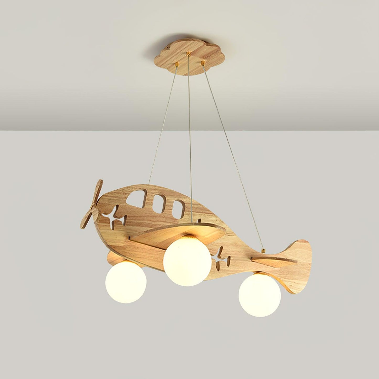 Tethelis | Vliegtuigvormige Houten Kunstzinnige Glas Globe Hanglamp