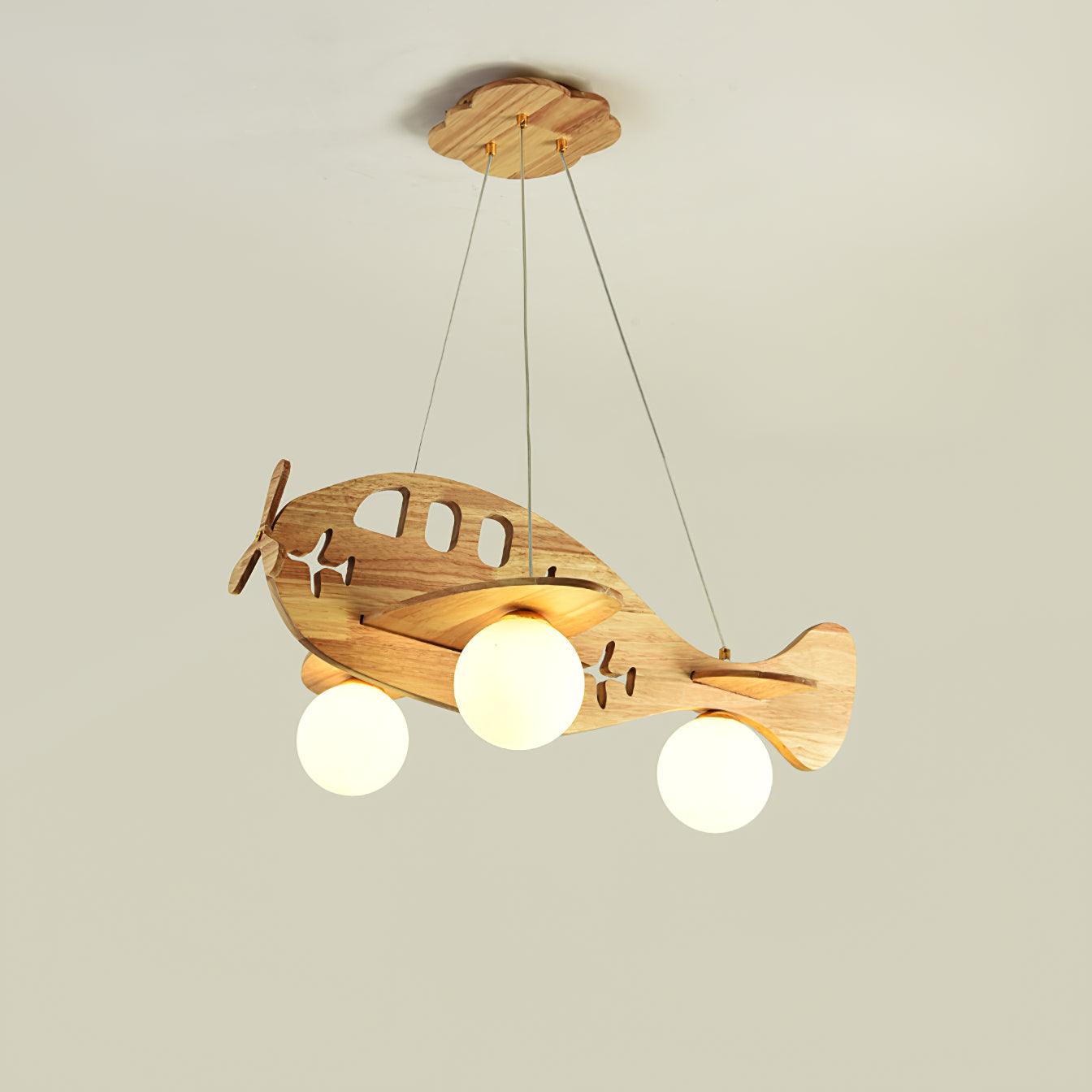 Tethelis | Vliegtuigvormige Houten Kunstzinnige Glas Globe Hanglamp