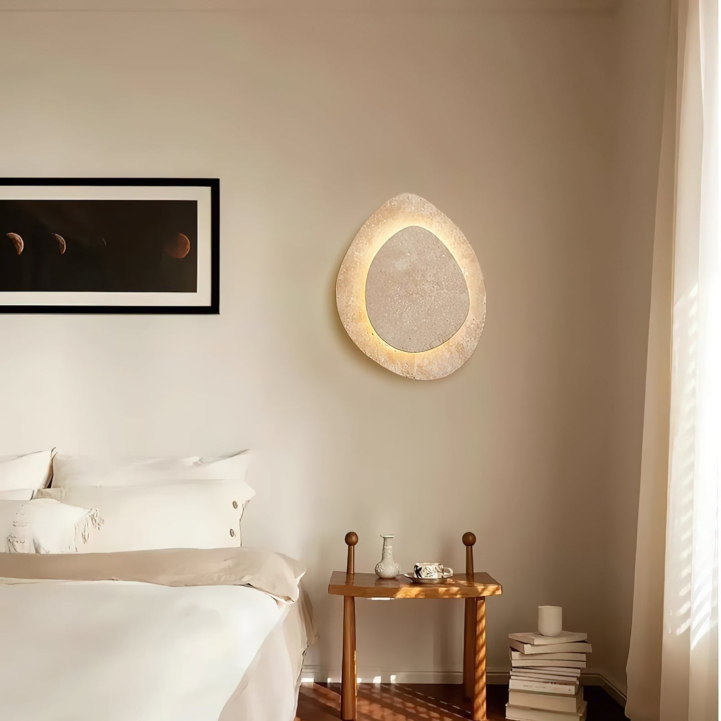 Alavari | Travertijn Steen Geplooide Sculpturale Kunst Wandlamp