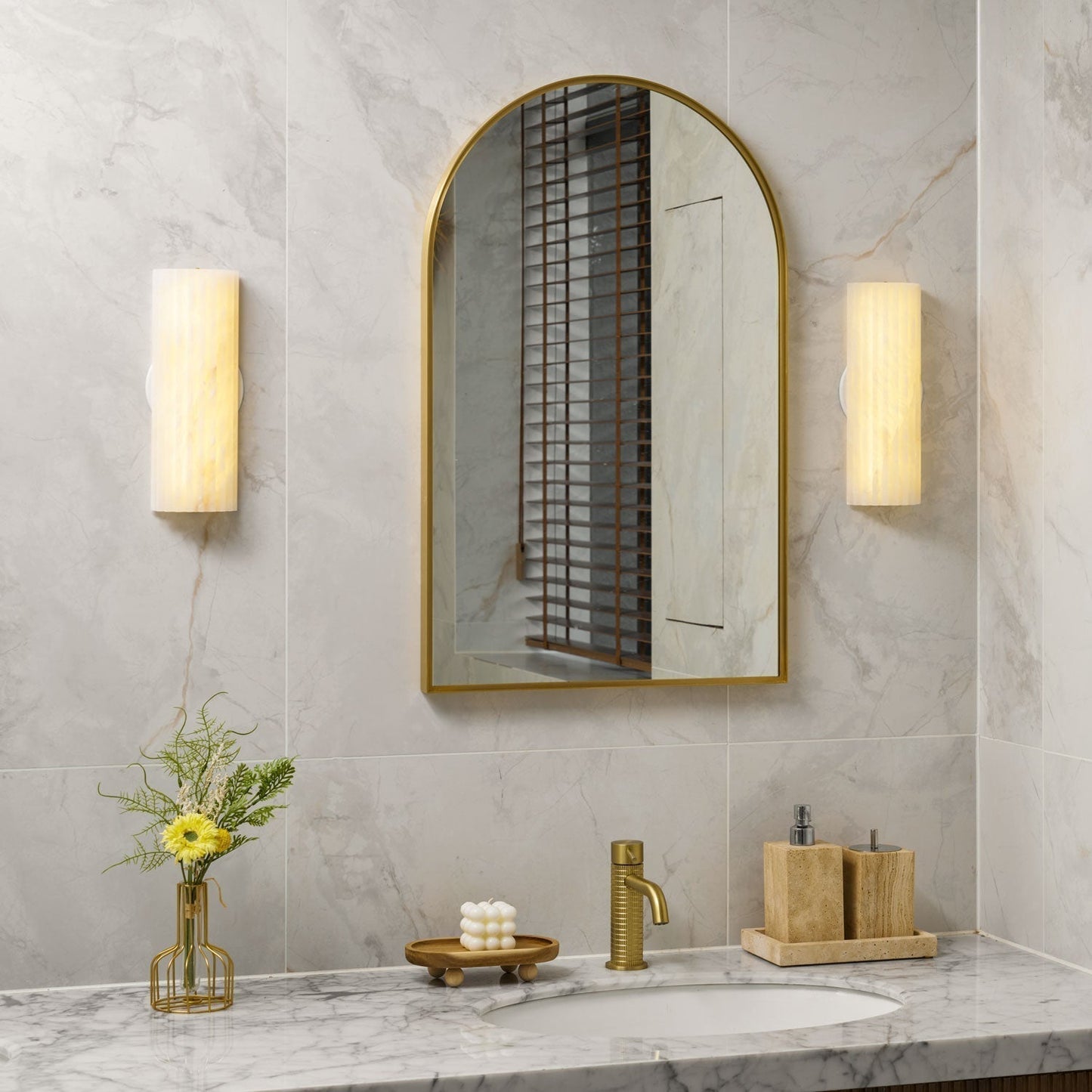 Orcari | Elegante Rechthoekige Alabaster Steen Wandlamp