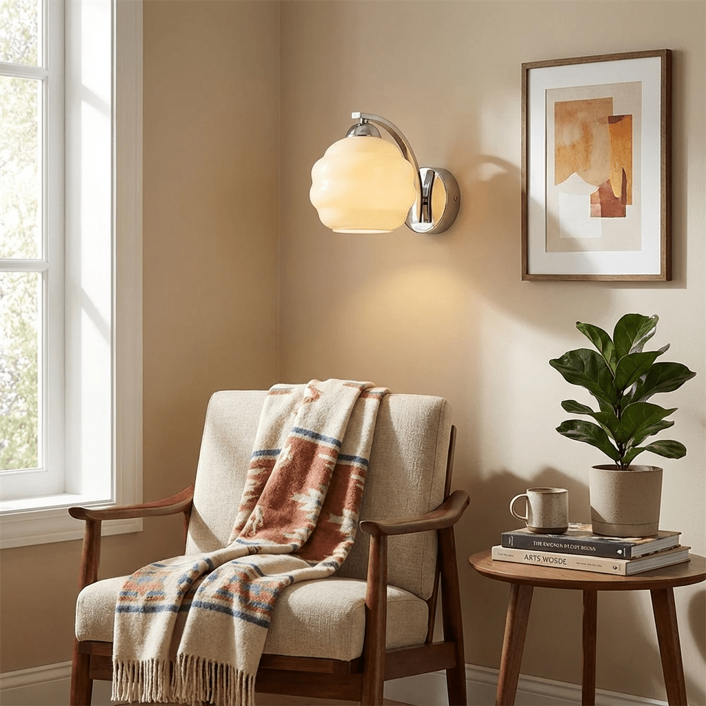 Thryndol | Geribbelde Glazen Bol Vintage Wandlamp