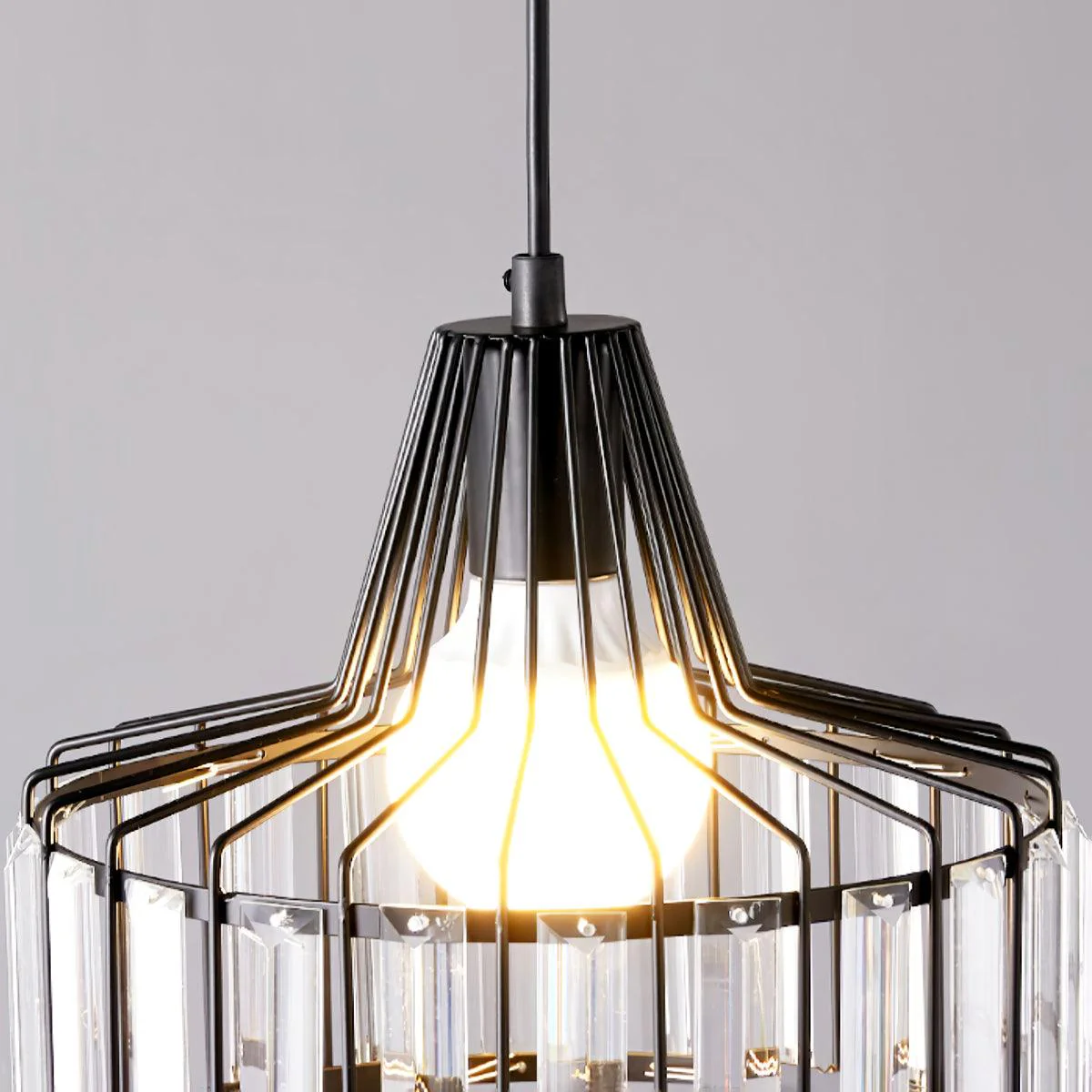 Obsidia | Strakke IJzeren Frame Kristallen Hanglamp